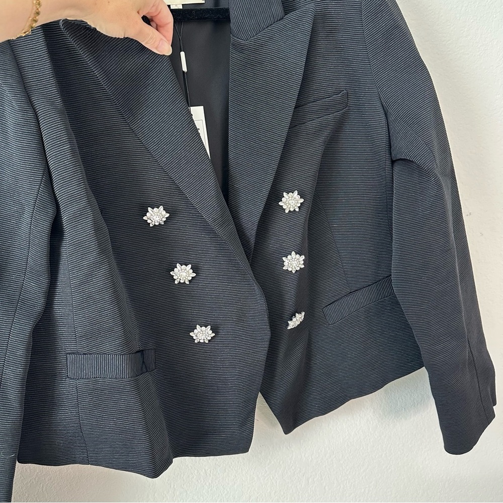 NWT L'AGENCE Brooke Double-Breasted Blazer in Black Rhinestone SZ US 12 - Picture 4 of 9